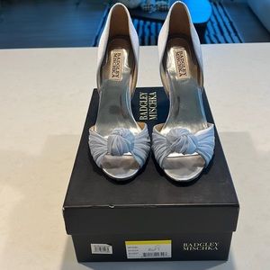 Badgley Mischka Blue Satin Knot Heels.